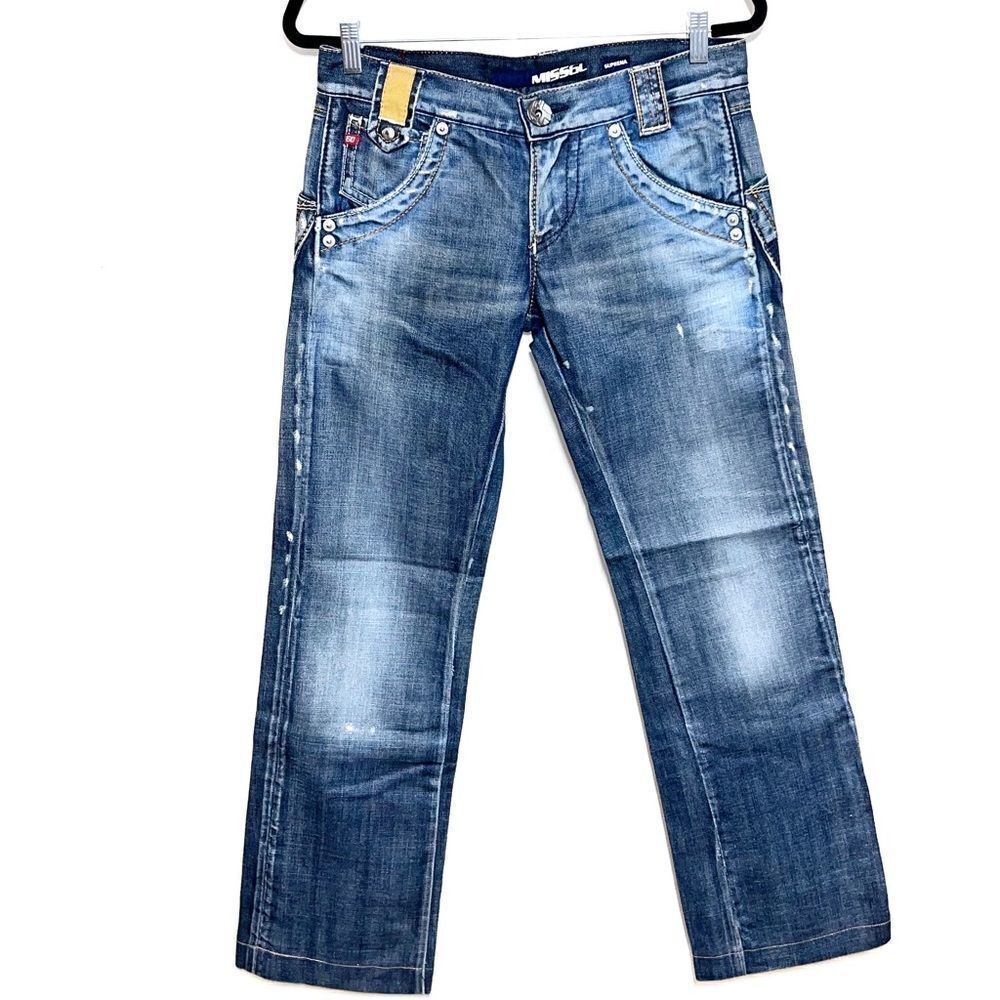 Miss 60 Sixty Rare 90’s Italian Jeans wrap Pockets Distressed Womens Size 28/31